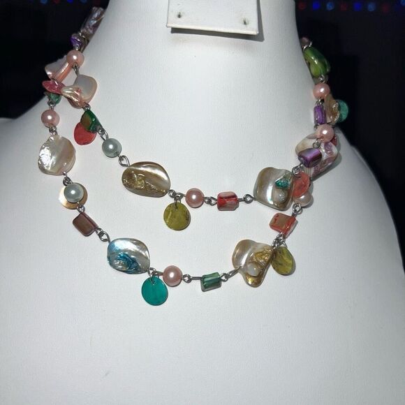 Vintage Jewelry - Vintage Boho‎ Continuous Strand (Shown Double) of Various Shell and Beads